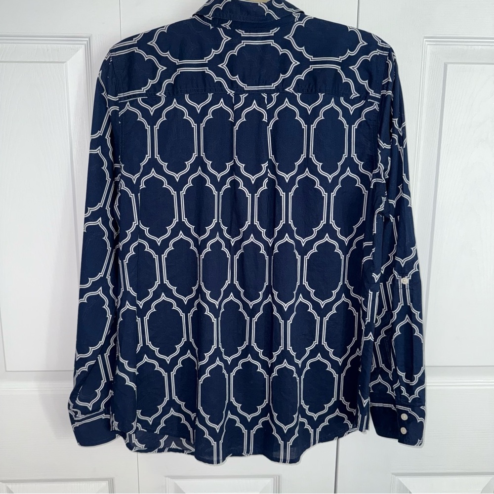 St. John's Bay Women’s Navy‎ White Moroccan Cotton Button lightweight Shirt XL - Picture 4 of 11